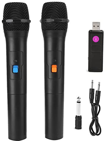 Wireless Microphones 2 In 1 VHF Universal Handheld Microphone Wireless Microphone Set Karaoke Speech Plug And Play 50m Range USB Receiver Black (1 to 2)