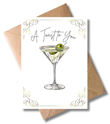 WBdesignz Grußkarte mit Umschlag - A toast to you Martiniglas Martini Feier Feierlichkeit Geburtstagskarte Geburtstag gold edel Cocktail Dankbarkeit Danke Anerkennung (DIN A6)