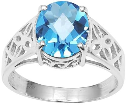 NILOY Himmelblauer TopasEdelstein 925 Sterling Silber handgemachter Ring für Männer und Frauen Ring Boho Silber Ring SchmuckPGR-02BA_62 (19.7)