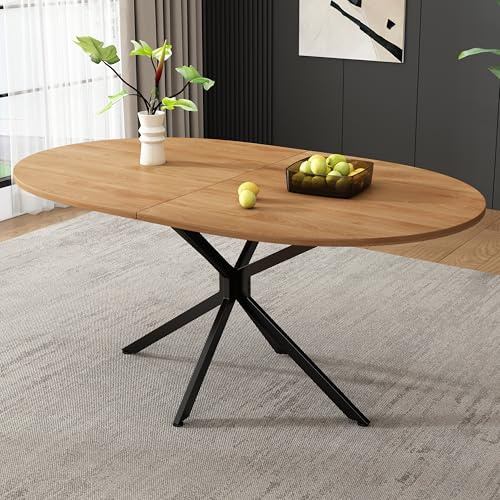 YuQozii Moderner Esstisch L120*B80*H75,5cm ovaler Esstisch mit Metallbeinen für 4-6 Personen, Naturfarbe
