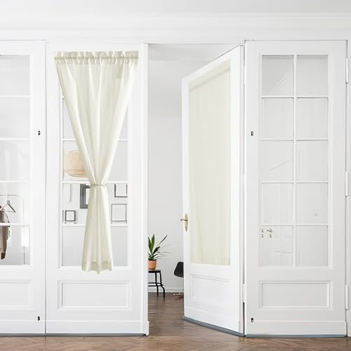 PONY DANCE Cortinas de Puerta Largas de Lino, Visillos Semi Opaco con Bolisillo 2 Piezas para Ventanas,60x240cm,Natural