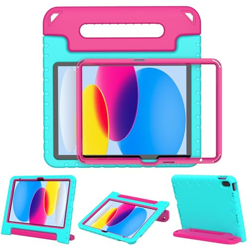 Surom Funda infantil con protector de pantalla integrado para iPad A16 de 11ª generación 2025/iPad de 10ª generación 2022, funda convertible a prueba de golpes con asa para niños, turquesa y rosa