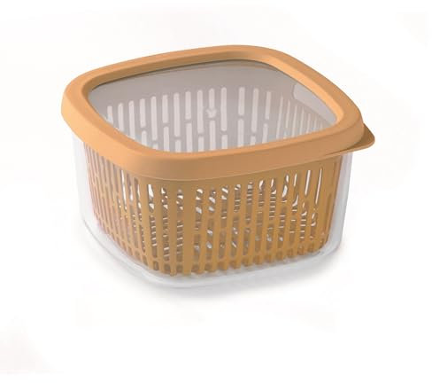 Snips Aroma Keeper 1.50 L, Square Food Storage Container, Removable Inner Basket, Freshness-Saving Seal, Mustard Color, 17.5 x 17.5 x 10 cm, Made in Italy