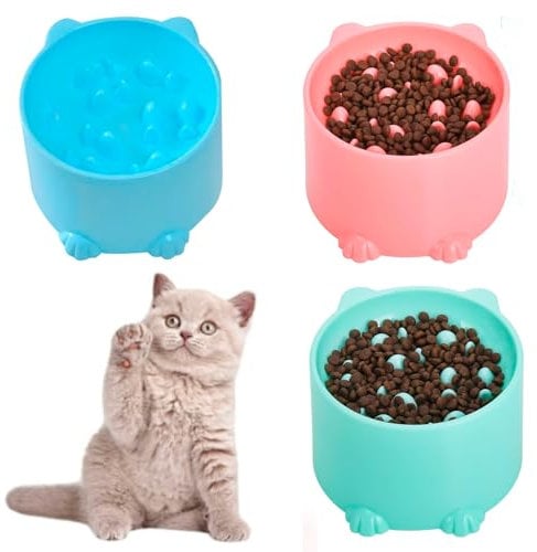 3PCS Slow feeder cat bowl,raised cat bow feeder for to slow down eating, Non-slip pet feeding bowl for indoor cats and small dogs