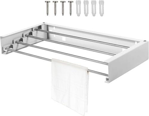 Étendoir à linge extensible avec 4 barres, barre à linge, porte-serviettes, pliable, étendoir mural 50 cm, gain de place, grande capacité de charge, 50 x 25 x 7 cm, étendoir à linge pliable pour