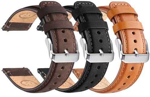 Wristitani 3 Pack Leather Watch Strap, 20mm 22mm Top Genuine Leather Watch bands for Men, Quick Release Vintage Wristband