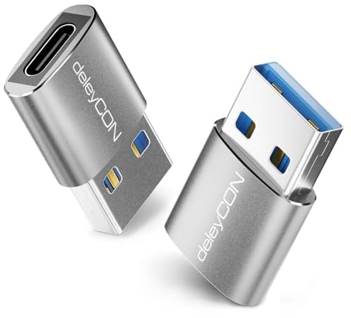 deleyCON USB C Adapter 3.0 5Gbps, USB C Buchse auf A Stecker, 2 Stück | Adapter für iPhone 17/16/15 Serie, iPad, Galaxy S26/S25/S24/S23 Serie, A56, A16, Laptop, Notebook, Carplay usw.