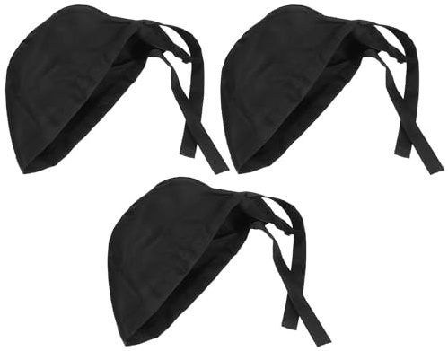 TOYANDONA 3Pcs Adjustable Chef Hats Kitchen Caps with Ribbon for Men Women Catering Bakers Cooking Headwear Comfort Fit Black