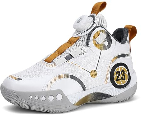Geymxzik Kinder Basketballschuhe Jungen Turnschuhe Mädchen Sportschuhe Leicht Atmungsaktive High Top Sneaker Kinderschuhe mit Drehknopfe