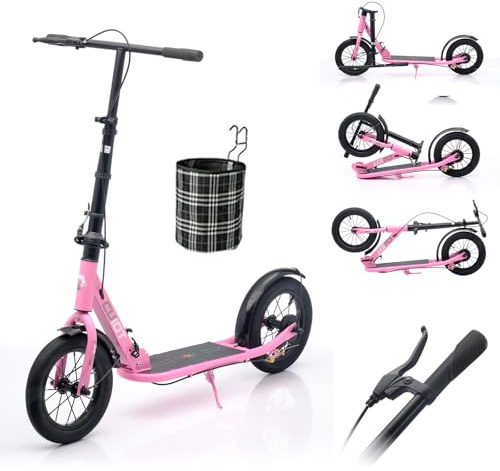 GHBXJX 290mm XXL Big Wheel Scooter Erwachsene 150 kg Tragkraft City Roller, Klappbarer Cityroller mit Handbremse und Bremse, Tretroller Kinder ab12, Kickscooter für Erwachsene,Rosa