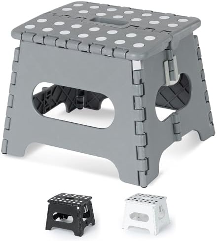 LIVIVO 9 Folding Step Stool - Lightweight Foldable Step Stool for Adults and Kids, 150kg Capacity Folding Stool with Carry Handle for Easy Storage, Small Foldable Stool for Kitchen, Bathroom - Grey
