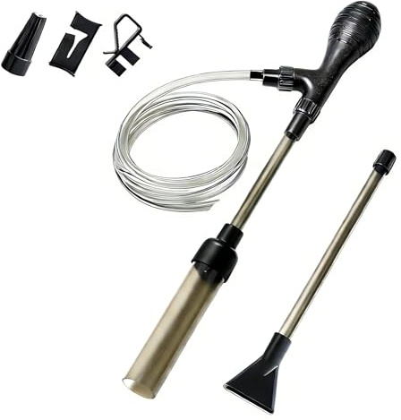 Guangyu Aquarium Mulmsauger 2-in-1 Bodenreiniger und Wasserwechsler mit 3 Aufsaetzen starker Saugkraft Fuer Kies Sand Bodenschlamm inklusive 2m Schlauch