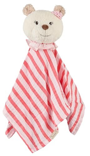 Sterntaler Schmusetuch L Bär Betty aus Musselin mit trendigen Streifen, gefüllt mit weicher Polyesterwatte, 32 × 13 × 8 cm – rosa