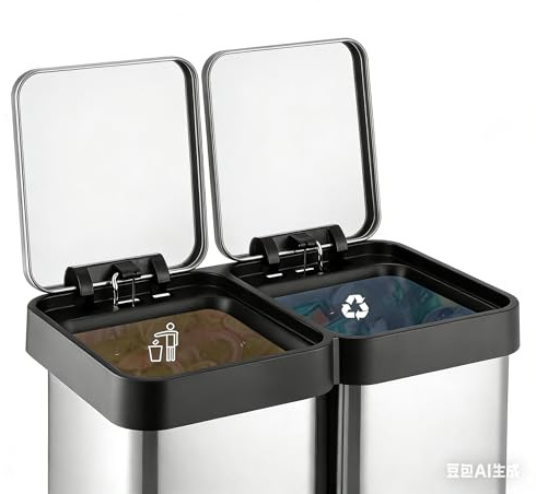 Aptliton Dual Compartment Kitchen Trash Can & Recycling Bin 16 Gallon 60L, Stainless Steel Hands-Free Foot Pedal, Soft-Close Double Lid, Fingerprint-Resistant Modern Design