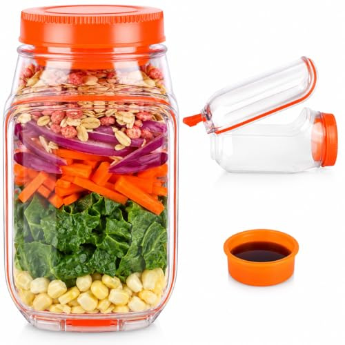 YJWZ Barattolo per Insalata Apribile con Apertura Laterale, Salad Jar con Contenitore da Viaggio per Condimenti, Contenitore Insalata con Tappo Ermetico, Scala Graduata, per Ufficio, Scuola e Picnic