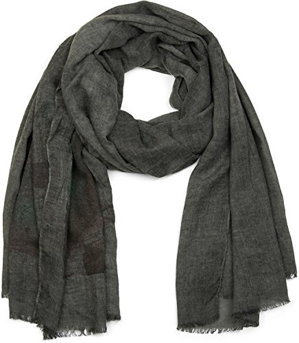 styleBREAKER Schal mit Feder Print im Boho Style, Fransen Tuch, Damen 01017066, Farbe:Schwarz