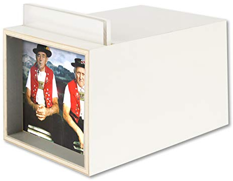 GURU SHOP Mini Leuchtkasten, Bilderleuchte, Beleuchteter Bilderrahmen, Minikomat - Weiß, 8x8x14 cm