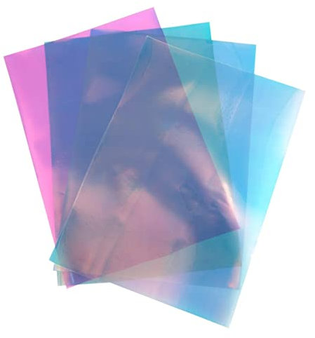 A4 PVC holografische klare Folie verspiegelte Folie holografische Vinyl Grafik Stoff für Schuhe Nähen Patchwork DIY Schleife Basteln Applikation Rosa, 4 Bögen in