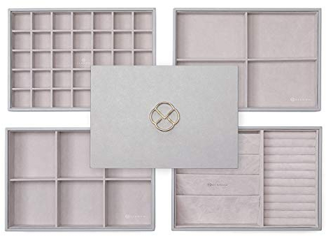 Vlando Miller Schmucktabletts Schmuckablage Stapelbare Vitrine Display Schublade Organizer AuSchmuck Tablett Showcase Display Lagerung für Ohrring-Halsketten-Armband-Ring