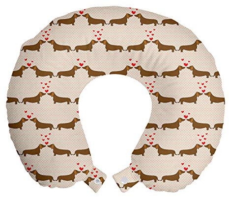 ABAKUHAUS Dackel Reisekissen Nackenstütze, Wurst Hunde in der Liebe, Schaumstoff Reiseartikel für Flugzeug und Auto, 30x30 cm, Schokolade Vermilion