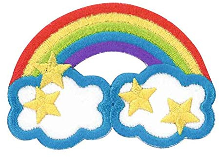 Kleiber Bügelbild Patch Applikation zum Aufbügeln Regenbogen mit Wolken 6,5 x 4,5 cm