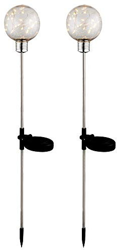 etc-shop 2er Set LED Solar Kugel Außen Steck Lampen Lichterkette Garten Außen Deko Terrassen Erdspieß Leuchten