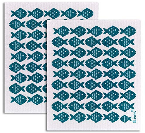 Ninelives Spültuch Fische im 2er-Set | Tücher für Küche, Bad | Schwammtuch, Putzlappen