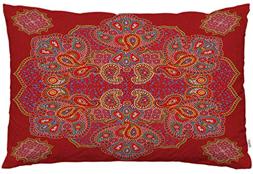 EKOBLA Kissenbezug mit rotem Paisleymuster, Mandala, Retro, indische Ethno-Serie, Medaillon, Bohemian-Stil, Dekoration, Lendenkissen, Kissen für Sofa, Standardgröße, Queen-Size-Größe 50.8 x 76.2 cm