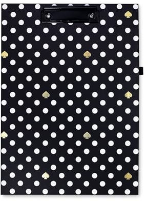 Kate Spade New York A4 Clipboard Folio with Low Profile Clip, Black Professional Padfolio Includes Lined Notepad, Pen Loop, and Pocket, Polka Dots