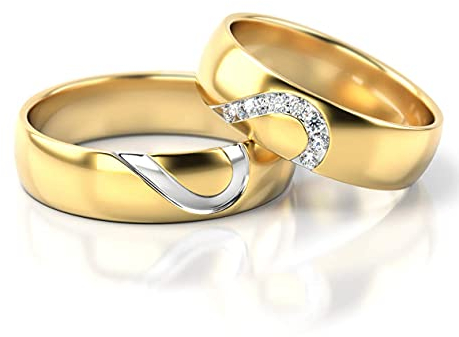 JC Trauringe Gold Paarpreis Poliert I Traumhafte Eheringe breit 5 mm I Einmalige romantische Herz-Design Partnerringe Gelbgold mit Gravur I 2 Hochzeitsringe Herrenring & Damenring mit Steinen I PL315