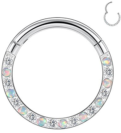 AROWRO Knorpel Daith Helix Ohrringe Hoop Daith Piercing Schmuck Nasenringe aus Chirurgenstahl 316L Septum Clicker Nase Hoop Ring CZ Opal gepflastert 16G 10mm Silber