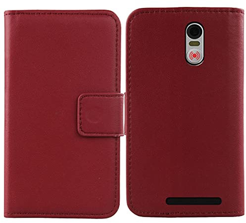 Mengtu Veritable Cuir Etui pour Swissvoice G50 5 Housse Coque Premium Case Cover Flip Cas Couverture Protecteur Portefeuille Leather Wallet (Rouge Fonce)