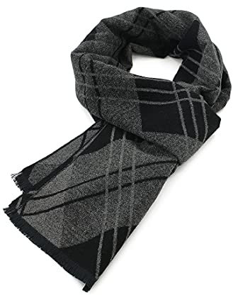 Durio Schal Herren Warm und Weiche Winterschal Herrenschal Gestrickt Plaid Winter Lange Schals XY112-Grau Einheitsgröße