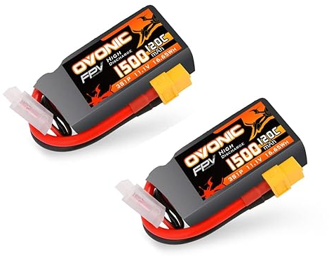 OVONIC Batteria Lipo 3s 1500mAh 120C 11.1V con Spina XT60 per FPV RC Aereo Auto RC Quadcopter Elicotteri Camion Barca Hobby (2 pcs)