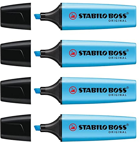 STABILO Boss Original Refillable Highlighters with Bevelled Point 2-5 mm Pack of 4 Blueaa