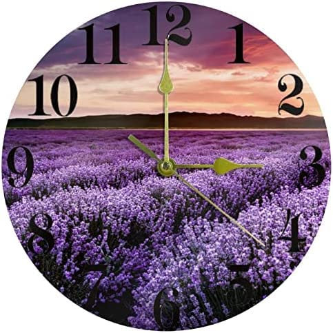 Lavanda Fiore Natura Orologio da parete viola, 10 pollici silenzioso non ticchettio al quarzo Funzionamento a batteria orologi da parete rotondi per la casa/cucina/ufficio/scuola