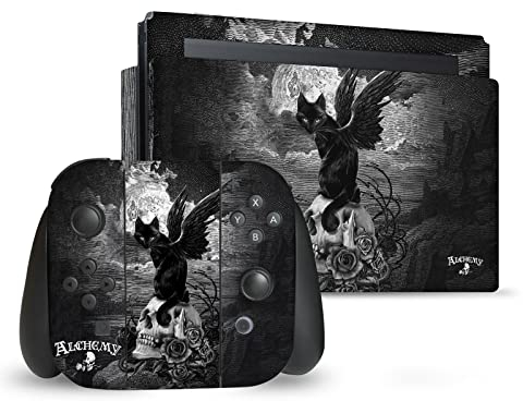 Head Case Designs Offizielle Alchemy Gothic Neun Leben der Poe-Schädelkatze Gotik Vinyl Haut Gaming Aufkleber Abziehbild kompatibel mit Nintendo Switch Console & Dock & Joy-Con Controller Bundle