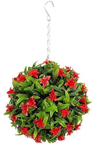 Best Artificial 23cm Lily Topiary Hanging Flower Ball **UV Fade Protected** (Red)