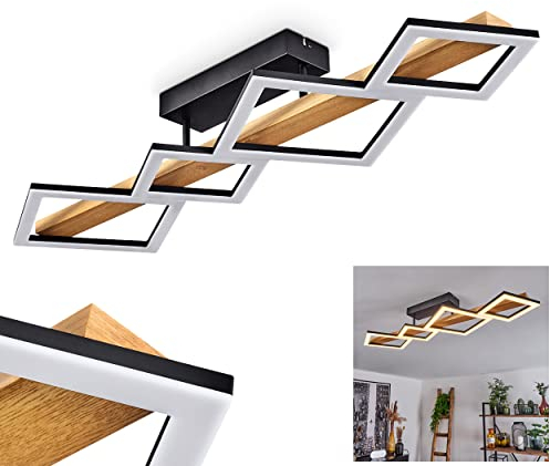 LED Deckenleuchte Tavon, moderne Deckenlampe aus Metall/Holz/Kunststoff in Schwarz/Natur/Weiß, Leuchte mit Balken aus Echtholz, 1850 Lumen, 3000 Kelvin, 1 x LED 35 Watt (inkl.)