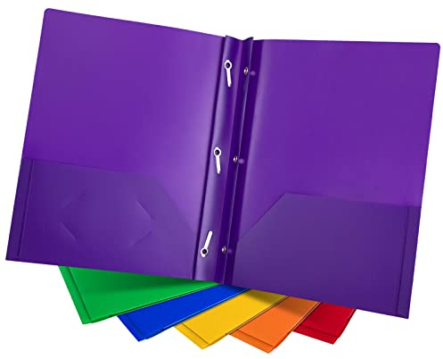 Ordner mit Zwei Taschen, 2 Taschenordner mit Zinkenverschlüssen, Kunststoff-Mappen mit 2 Tasche, Reißfeste Kanten 2 Pocket-Aktenordner A4 für Büro und Klassenzimmer, 6 Stück