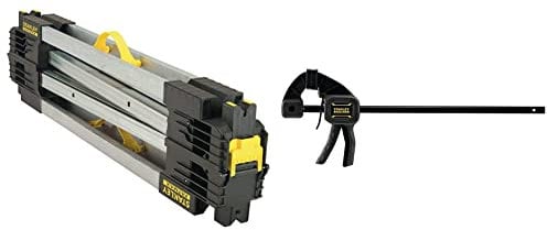 Stanley FatMax Unterstellböcke (2 Stück) FMST1-75763 & FatMax Einhandzwinge Medium FMHT0-83233 (475mm Schienen-Länge, 45kg Spannkraft, verwindungssteife I-Profil-Schiene)