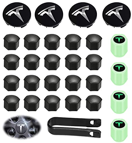 Tesla Radkappen-Set: Tesla Radkappen Kit Center, Radkappen-Set Radmuttern Mutter-Abdeckung mit Tesla-Logo Emblem Änderung Nabenabdeckung Abdeckkappen Nabendeckel für Model Y Model 3 Model S Model X