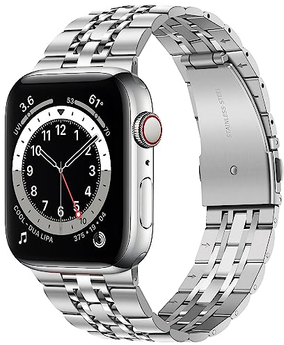Tasikar Kompatibel mit Apple Watch Armband 42mm(Series 10) 41mm 40mm 38mm, Massives Edelstahl Metall Herren Damen Band Kompatibel mit Apple Watch SE 2 SE Series10 9 8 7 6 5 4 3, Silber