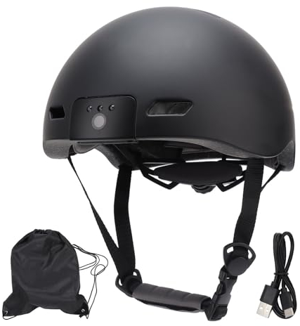 ANKROYU Casque de Vélo Intelligent 1080P avec Caméra Phare LED Rouge Feu Arrière Réglable en Circonférence, Adapté à l'homme et à la Femme Adultes.(Noir)