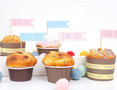 12Pcs Gender Reveal Cupcake Toppers - Team Boy Team Girl Cupcake Toppers, Gender Reveal Decorations, Baby Shower Decorations, Pink or Blue
