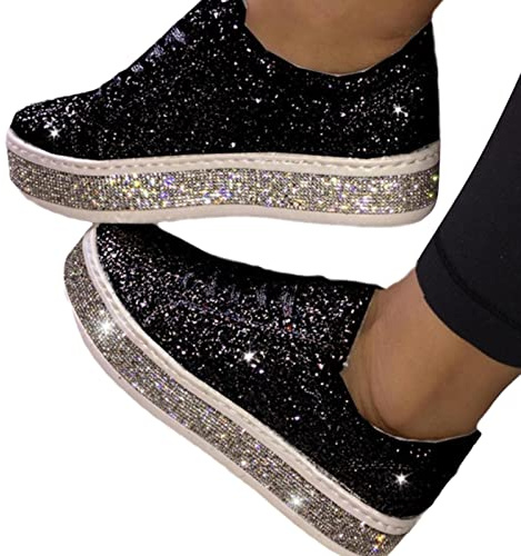 tinbarry Damen Pailletten Sneaker Frauen Glitzer Sneaker Slip On Sportschuhe Laufschuhe Damen Schuhe Canvas Walkingschuhe Freizeitschuhe