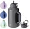 BOTTLE BOTTLE Isolierte Wasserflasche mit Strohhalm und doppeltem Deckel, Sport-Edelstahl-Wasserflasche für Herren, mit Griff, Vakuum-Edelstahl, für Workout und Sport, Baseball, Fußball, Grau