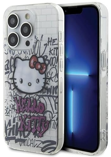 CG MOBILE Custodia Hello Kitty HKHCP15LHDGPHT per iPhone 15 Pro 6.1 custodia rigida bianca IML Kitty On Bricks Graffiti