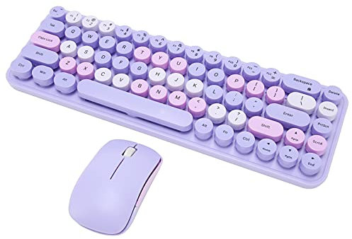 68 Tasti Rotondi Combinati Tastiera e Mouse Wireless, Stile retrò Tema Carino e Colorato, Regolazione DPI, per 10/11, per 8, 7, Laptop OS X, Desktop (Tema viola)