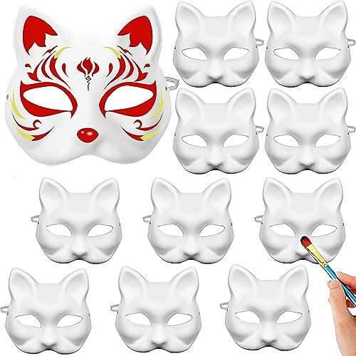 Wuzdy 5 Stück Katzenmaske Katzenmasken zum Bemalen Therian Mask Maske Weiß Unbemalt Katze Masken DIY Blank Papier Maske Verwendet Für Rollenspiele Kostümpartys Kostümpartys Karneval
